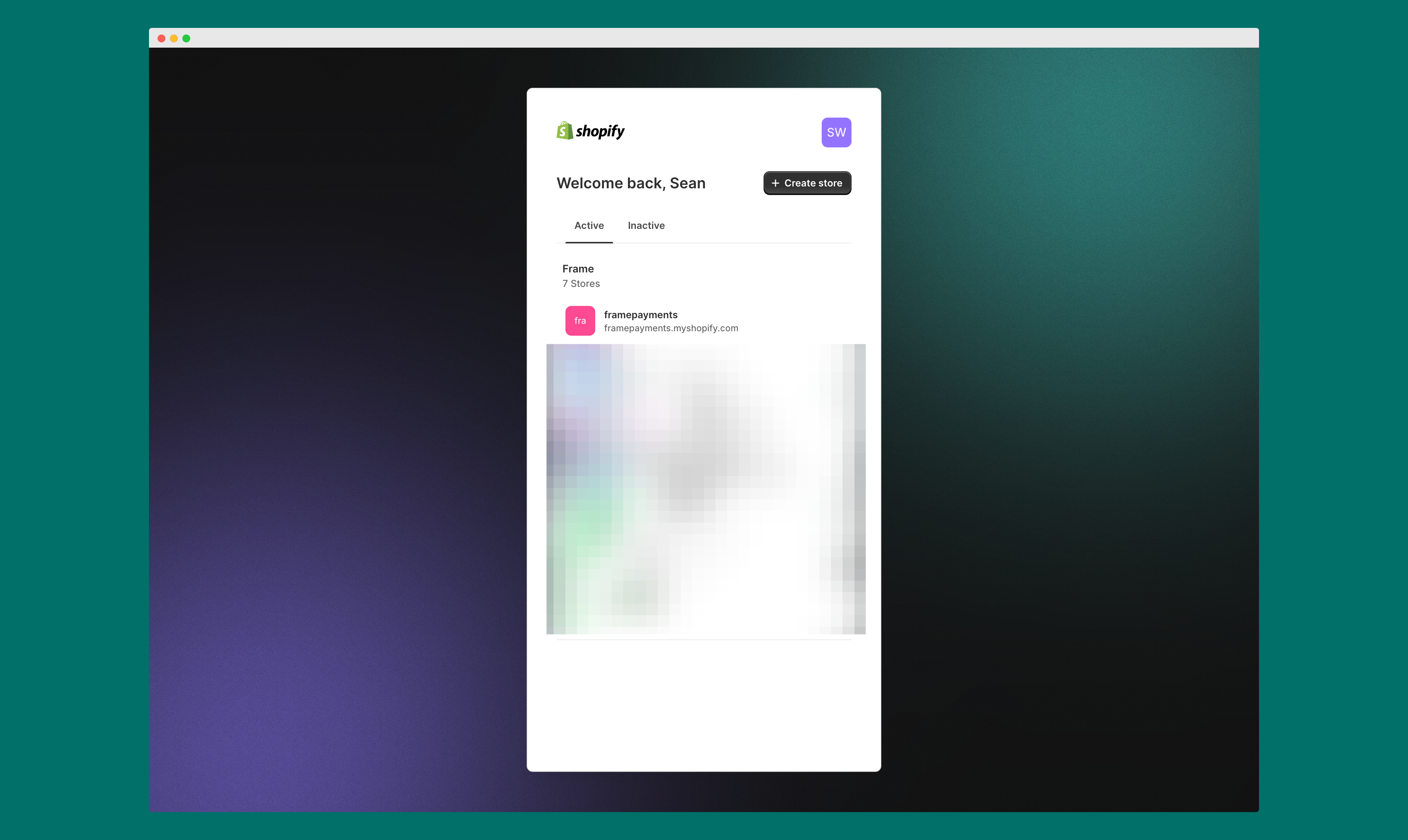 Shopify store selection page